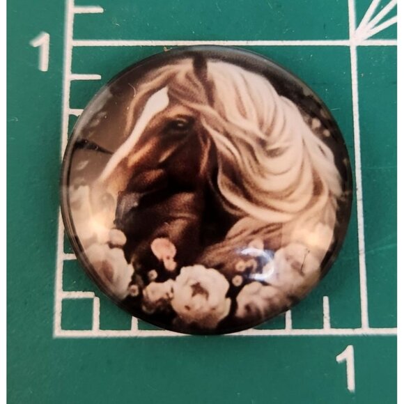 Set of 2 Horse Glass Cabochons 1 Inch Round, Floral Dome Craft Supply for Jewelr - Picture 4 of 5